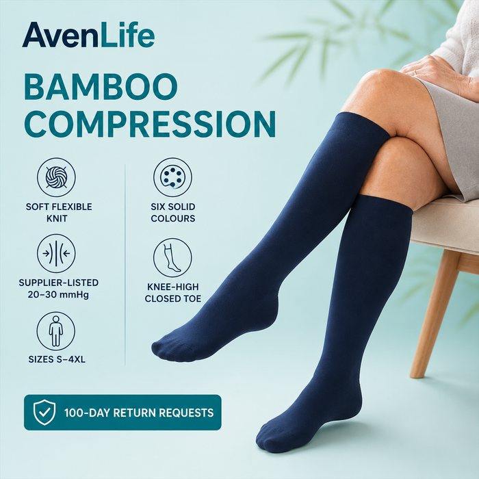 AvenLife Bamboo Compression Socks benefits, compression level, sizing and colours