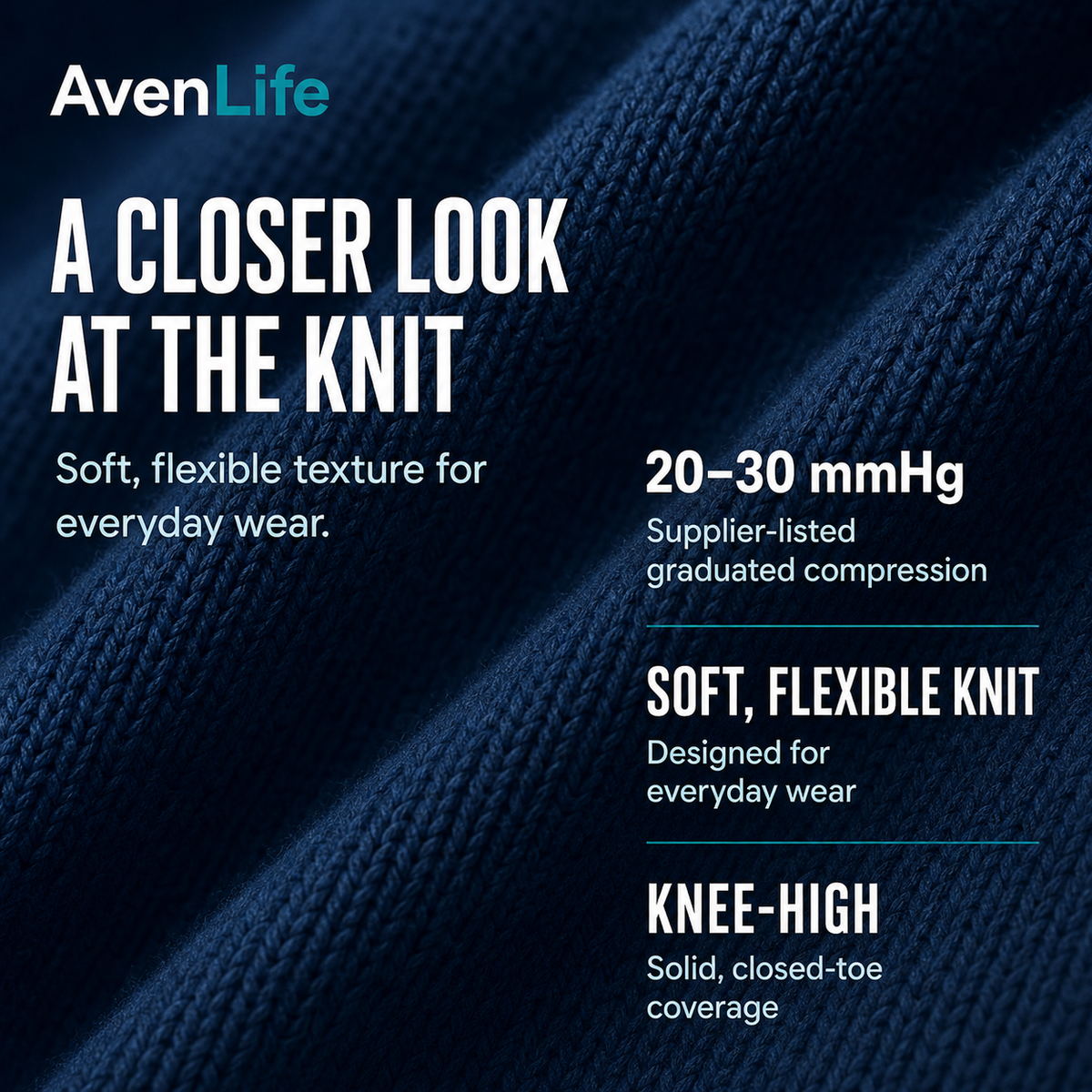 Close-up of breathable bamboo knit in AvenLife compression socks