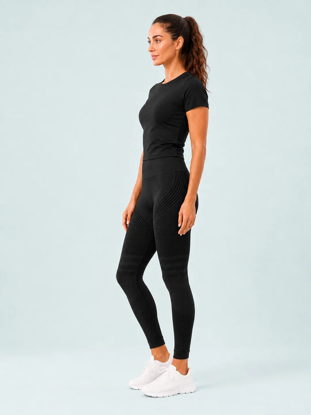 AvenLife Contour Seamless Leggings - Black - Aqua studio front v4
